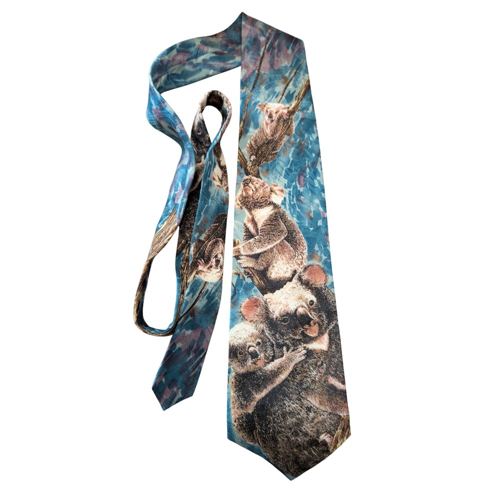Wembley Endangered Species Koala Bear Silk Tie Blue Australian Wildlife Mens F4